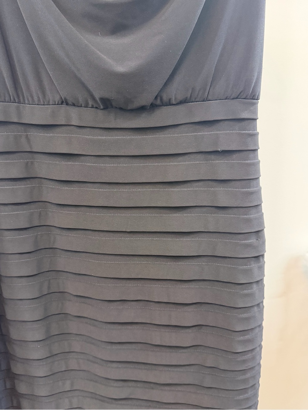 Adrianna Papell Black Sleeveless Cowl Neck Midi Dress with Layered Skirt - Picture 4 of 6